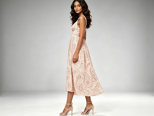 Pink Paisley Cotton Linen Maxi Dress